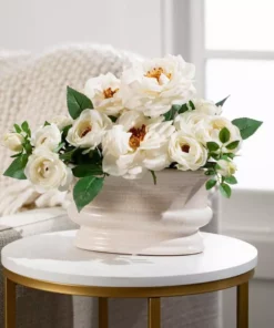 SULLIVANS Ivory Low Oval Ceramic Planter -Outdoor Plant Life glaze sullivans plant pots cm2342 44 1000