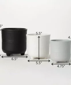 SULLIVANS Black, White & Gray Ceramic Planters - Set Of 3 -Outdoor Plant Life glaze sullivans plant pots cm2970 44 1000