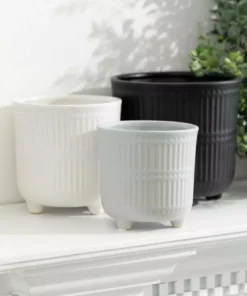 SULLIVANS Black, White & Gray Ceramic Planters - Set Of 3 -Outdoor Plant Life glaze sullivans plant pots cm2970 4f 1000