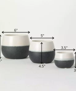 SULLIVANS Black And White Ceramic Pot - Set of 3 -Outdoor Plant Life glaze sullivans plant pots cm2971 44 1000