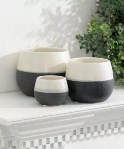 SULLIVANS Black And White Ceramic Pot - Set of 3 -Outdoor Plant Life glaze sullivans plant pots cm2971 4f 1000