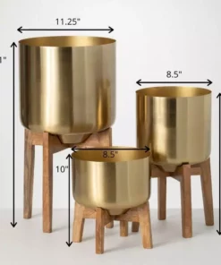 SULLIVANS Brass Planter On Stands - Set of 3 -Outdoor Plant Life gold sullivans plant pots n2714 1f 1000