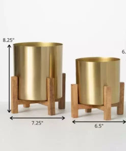 SULLIVANS Brass Planter On Stands - Set of 2 -Outdoor Plant Life gold sullivans plant pots n2715 1f 1000