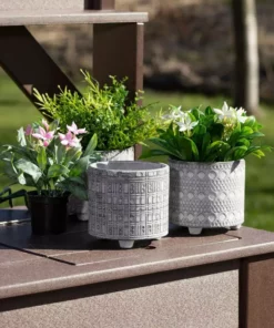 SULLIVANS Gray Geometric Print Cement Pot - Set of 3 11 SULLIVANS Gray Geometric Print Cement Pot - Set of 3 -Outdoor Plant Life gray patterned sullivans plant pots cmt1207 4f 1000