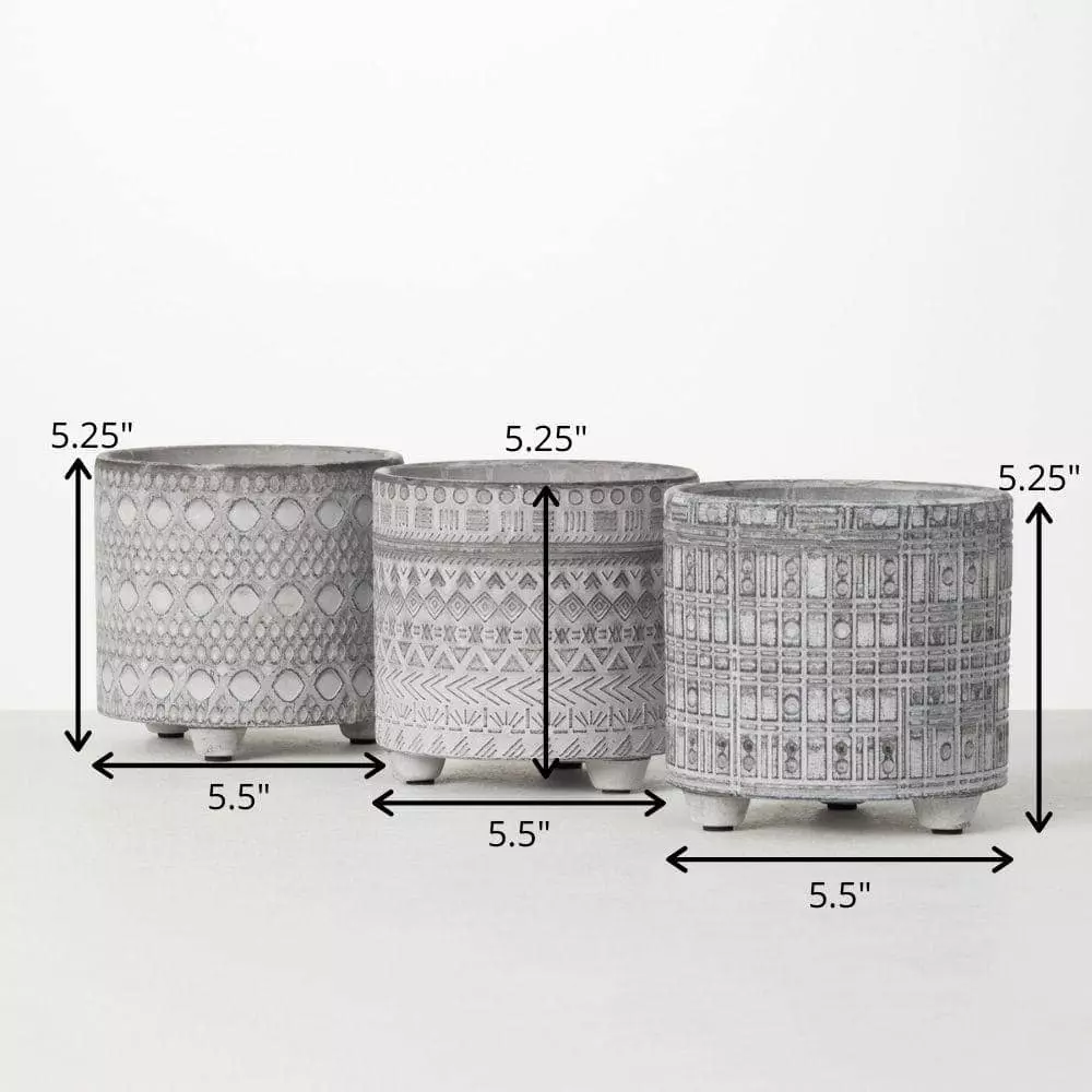 SULLIVANS Gray Geometric Print Cement Pot - Set of 3 9 SULLIVANS Gray Geometric Print Cement Pot - Set of 3 - Image 7