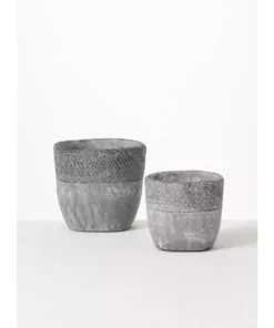 SULLIVANS Gray Cement Pot (Set of 2) -Outdoor Plant Life gray sullivans plant pots cmt1187 1f 1000