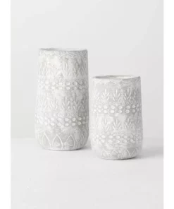 SULLIVANS Gray Cement Pot - Set of 2 -Outdoor Plant Life gray sullivans plant pots cmt1189 1f 1000