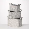 SULLIVANS 9.5 in., 8.5 in. and 7.5 in. Gray Metal Flourish Planter with Handles - (Set of 3) -Outdoor Plant Life gray sullivans plant pots met1823 64 1000