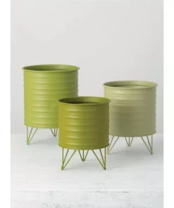 SULLIVANS Green Metal Planters (Set of 3) -Outdoor Plant Life green sullivans plant pots met1510 1f 1000