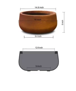 KANTE 16 in. Dia. Round Iron Oxide Concrete Bowl Planter, Outdoor Indoor Large Planter Pot with Drainage Hole -Outdoor Plant Life iron oxide kante plant pots rc0051b c80621 c3 1000