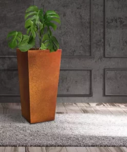 KANTE 28 in. H Iron Oxide Lightweight Concrete Tapered Planter with Drainage Hole, Large Outdoor/Indoor Tall Square Planter -Outdoor Plant Life iron oxide kante plant pots rf0229a s c80621 1f 1000