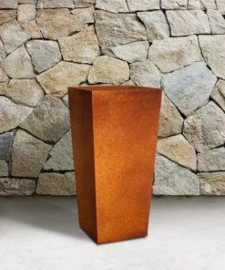 KANTE 28 in. H Iron Oxide Lightweight Concrete Tapered Planter with Drainage Hole, Large Outdoor/Indoor Tall Square Planter -Outdoor Plant Life iron oxide kante plant pots rf0229a s c80621 44 1000