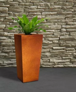 KANTE 28 in. H Iron Oxide Lightweight Concrete Tapered Planter with Drainage Hole, Large Outdoor/Indoor Tall Square Planter -Outdoor Plant Life iron oxide kante plant pots rf0229a s c80621 fa 1000