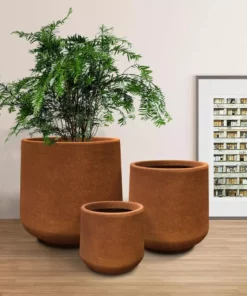 KANTE 17.3 in., 13.4 in., & 10.6 in. H Round Iron Oxide Concrete Planter (Set of 3) Outdoor Indoor Large Pots w/Drainage Holes