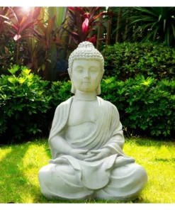 KANTE 25.6 in. H Natural Concrete/Fiberglass Indoor Outdoor Sitting Meditating Zen Buddha Statue -Outdoor Plant Life kante garden statues osp141006 c80021 1f 1000