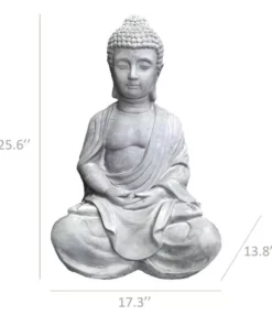 KANTE 25.6 in. H Natural Concrete/Fiberglass Indoor Outdoor Sitting Meditating Zen Buddha Statue -Outdoor Plant Life kante garden statues osp141006 c80021 31 1000