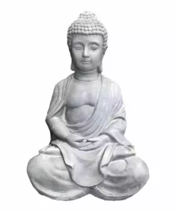 KANTE 25.6 in. H Natural Concrete/Fiberglass Indoor Outdoor Sitting Meditating Zen Buddha Statue