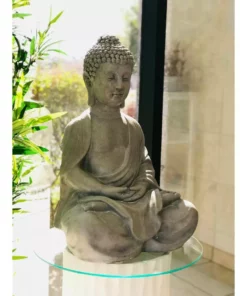 KANTE 25.6 in. H Natural Concrete/Fiberglass Indoor Outdoor Sitting Meditating Zen Buddha Statue -Outdoor Plant Life kante garden statues osp141006 c80021 d4 1000