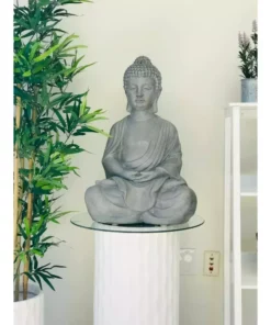 KANTE 25.6 in. H Natural Concrete/Fiberglass Indoor Outdoor Sitting Meditating Zen Buddha Statue -Outdoor Plant Life kante garden statues osp141006 c80021 fa 1000