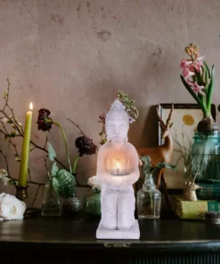 KANTE 12.8 in. H Gray Cement Buddha Tealight Candle Holder Garden Statue Ornament 10 KANTE 12.8 in. H Gray Cement Buddha Tealight Candle Holder Garden Statue Ornament -Outdoor Plant Life kante garden statues sx20200173 4f 1000