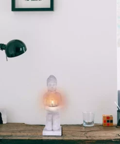 KANTE 12.8 in. H Gray Cement Buddha Garden Statue Tealight Candle Holder Ornament 10 KANTE 12.8 in. H Gray Cement Buddha Garden Statue Tealight Candle Holder Ornament -Outdoor Plant Life kante garden statues sx20200175 4f 1000