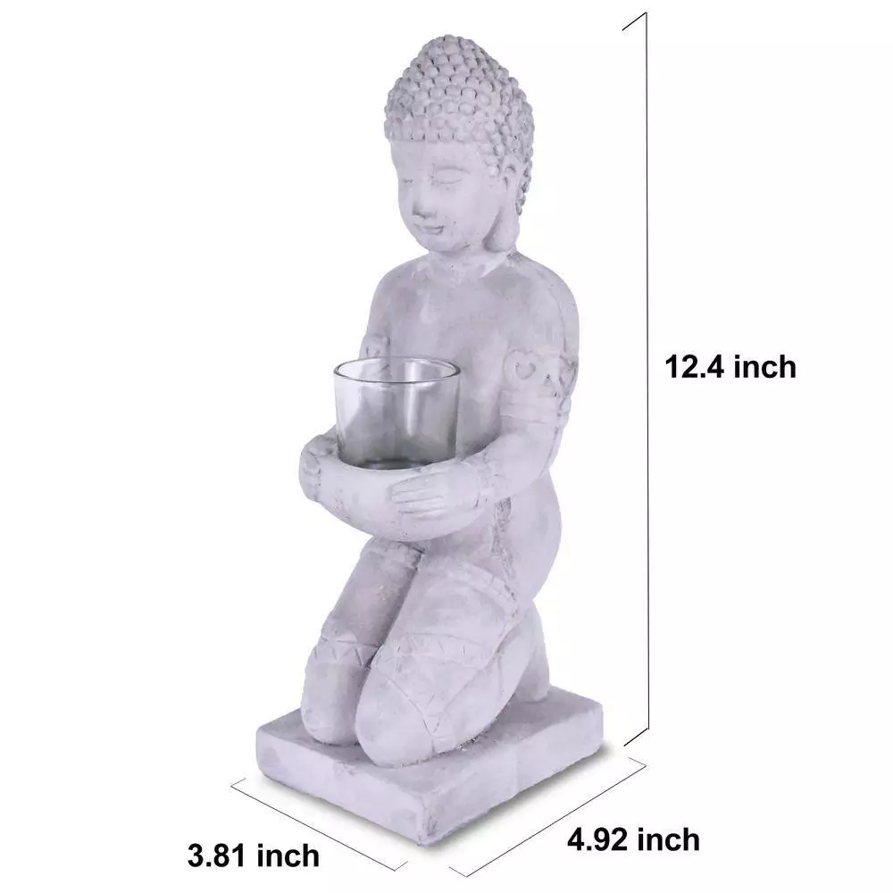KANTE 12.8 in. H Gray Cement Buddha Garden Statue Tealight Candle Holder Ornament 4 KANTE 12.8 in. H Gray Cement Buddha Garden Statue Tealight Candle Holder Ornament - Image 2