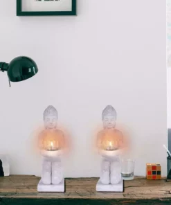KANTE 12.8 in. H Gray Cement Buddha Garden Statue Tealight Candle Holder Ornament (2-Pack) -Outdoor Plant Life kante garden statues sx20200176 1f 1000