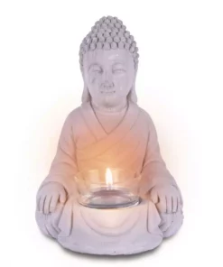 KANTE 6.5 in. H Gray Cement Sitting Buddha Garden Statue Tealight Candle Holder Ornament (2-Pack) -Outdoor Plant Life kante garden statues sx20200177 4f 1000