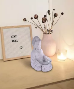 KANTE 6.5 in. H Gray Cement Sitting Buddha Garden Statue Tealight Candle Holder Ornament (2-Pack) -Outdoor Plant Life kante garden statues sx20200177 76 1000