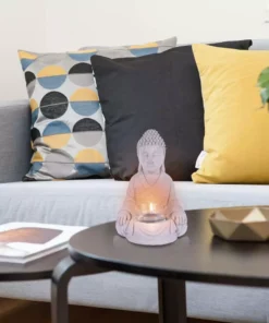 KANTE 6.5 in. H Gray Cement Sitting Buddha Garden Statue Tealight Candle Holder Ornament (2-Pack) -Outdoor Plant Life kante garden statues sx20200177 fa 1000