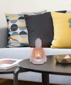 KANTE 6.5 in. H Gray Cement Sitting Buddha Garden Statue Tealight Candle Holder Ornament (2-Pack) -Outdoor Plant Life kante garden statues sx20200178 4f 1000