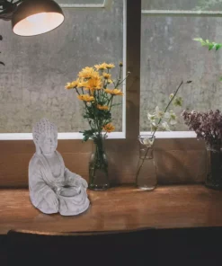 KANTE 6.5 in. H Gray Cement Sitting Buddha Garden Statue Tealight Candle Holder Ornament (2-Pack) -Outdoor Plant Life kante garden statues sx20200178 fa 1000