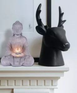 KANTE 14.17 in. H Gray Cement Meditating Buddha Garden Statue Tealight Candle Holder Ornament -Outdoor Plant Life kante garden statues sx20200179 4f 1000