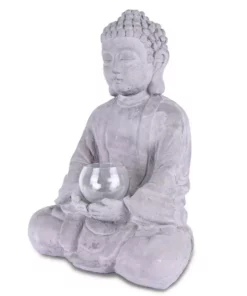 KANTE 14.17 in. H Gray Cement Meditating Buddha Garden Statue Tealight Candle Holder Ornament -Outdoor Plant Life kante garden statues sx20200179 fa 1000
