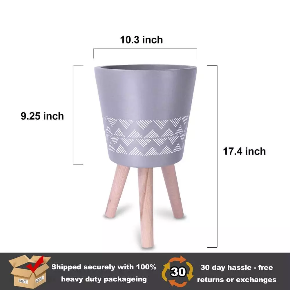 KANTE 17.4 in. Tall Light Gray Lightweight Concrete Classic Outdoor/Indoor Cylindrical Planter with 3 Wooden Legs 4 KANTE 17.4 in. Tall Light Gray Lightweight Concrete Classic Outdoor/Indoor Cylindrical Planter with 3 Wooden Legs - Image 2
