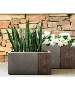 KANTE 31 in and 23 in. L Rectangular Lodgepole Concrete/Fiberglass Indoor Outdoor Elegant Long Planters (Set of 2)