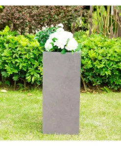 KANTE 28 in. H Square Natural Concrete/Fiberglass Indoor Outdoor Modern Seamless Tall Planter