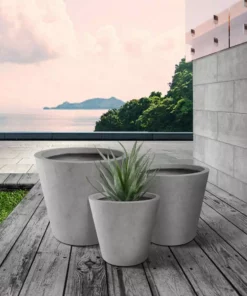 KANTE Large, Medium, Small Round Natural Finish Lightweight Concrete and Weather Resistant Fiberglass Planters (Set of 3) -Outdoor Plant Life natural concrete kante plant pots rc0154bcd c80021 c3 1000