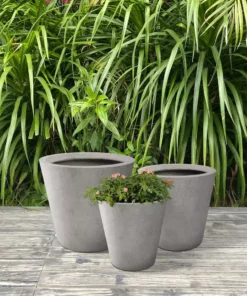 KANTE Large, Medium, Small Round Natural Finish Lightweight Concrete and Weather Resistant Fiberglass Planters (Set of 3) -Outdoor Plant Life natural concrete kante plant pots rc0154bcd c80021 fa 1000