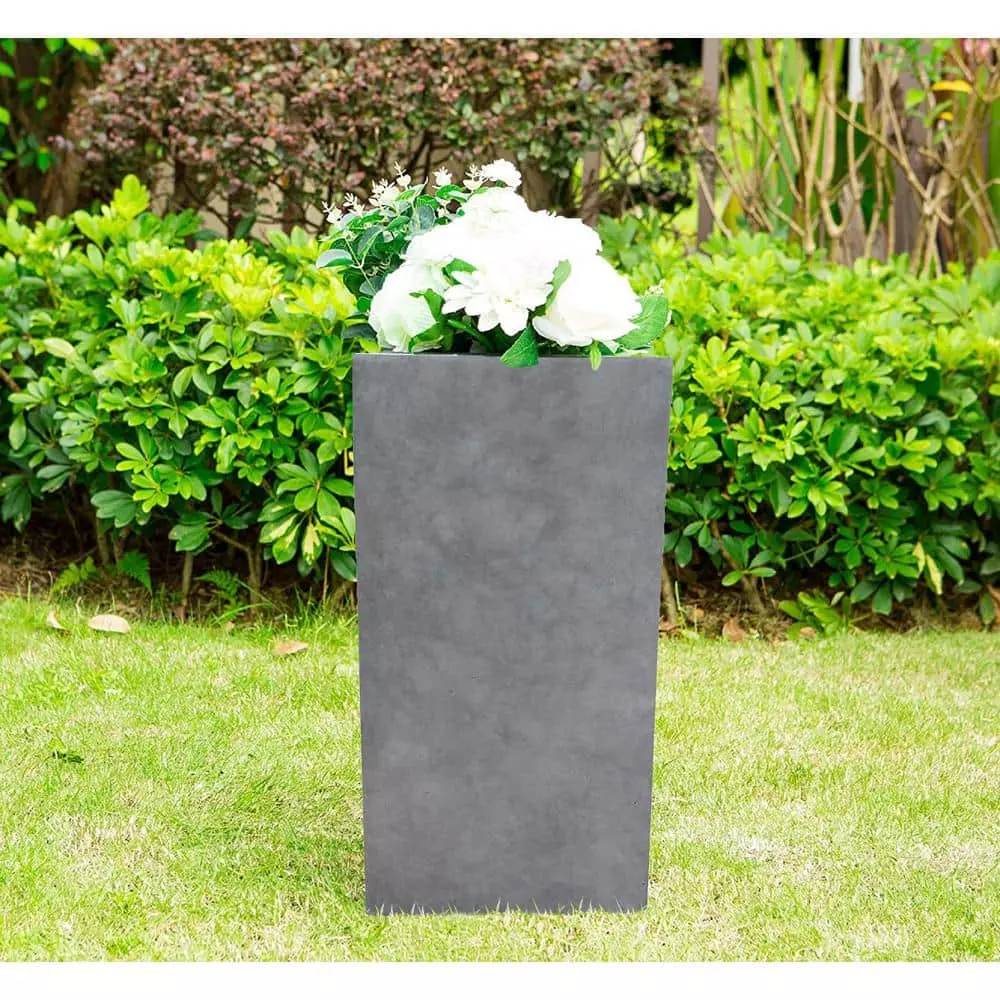 KANTE 24 in. Tall Natural Concrete Lightweight Modern Square Outdoor Planter 4 KANTE 24 in. Tall Natural Concrete Lightweight Modern Square Outdoor Planter - Image 2