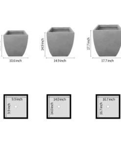 KANTE Square Natural Finish Lightweight Concrete & Weather Resistant Fiberglass Planters with Drainage Holes (Set of 3) -Outdoor Plant Life natural concrete kante plant pots rf0126abc c80021 4f 1000