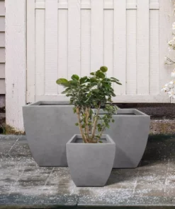 KANTE Square Natural Finish Lightweight Concrete & Weather Resistant Fiberglass Planters with Drainage Holes (Set of 3) -Outdoor Plant Life natural concrete kante plant pots rf0126abc c80021 76 1000