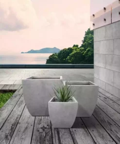 KANTE Square Natural Finish Lightweight Concrete & Weather Resistant Fiberglass Planters with Drainage Holes (Set of 3) -Outdoor Plant Life natural concrete kante plant pots rf0126abc c80021 c3 1000