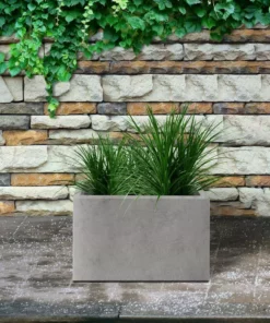 KANTE 6.89"W x 19.49"L x 15.94"H Rectangular Natural Finish Lightweight Concrete and Fiberglass Long Planter w/ Drainage Hole -Outdoor Plant Life natural concrete kante plant pots rf0260a c80021 44 1000