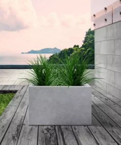 KANTE 6.89"W x 19.49"L x 15.94"H Rectangular Natural Finish Lightweight Concrete and Fiberglass Long Planter w/ Drainage Hole -Outdoor Plant Life natural concrete kante plant pots rf0260a c80021 c3 1000