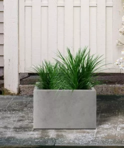 KANTE 6.89"W x 19.49"L x 15.94"H Rectangular Natural Finish Lightweight Concrete and Fiberglass Long Planter w/ Drainage Hole -Outdoor Plant Life natural concrete kante plant pots rf0260a c80021 fa 1000