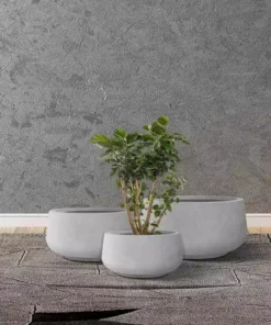KANTE 21.6", 16.9", and 12.5"W Round Natural Concrete Elegant Planters, Set of 3 Outdoor Indoor Seamless w/ Drainage Hole -Outdoor Plant Life natural concrete kante plant pots rf2015021abc c80021 44 1000