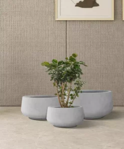 KANTE 21.6", 16.9", and 12.5"W Round Natural Concrete Elegant Planters, Set of 3 Outdoor Indoor Seamless w/ Drainage Hole -Outdoor Plant Life natural concrete kante plant pots rf2015021abc c80021 4f 1000