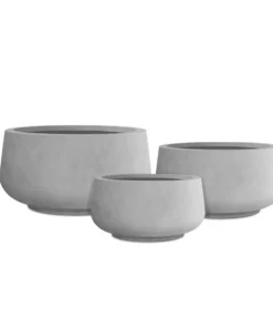 KANTE 21.6", 16.9", and 12.5"W Round Natural Concrete Elegant Planters, Set of 3 Outdoor Indoor Seamless w/ Drainage Hole