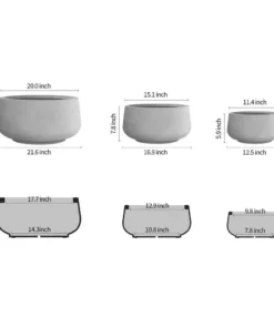 KANTE 21.6", 16.9", and 12.5"W Round Natural Concrete Elegant Planters, Set of 3 Outdoor Indoor Seamless w/ Drainage Hole -Outdoor Plant Life natural concrete kante plant pots rf2015021abc c80021 c3 1000